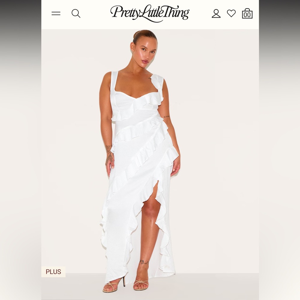 PrettyLittleThing White Asymmetrical Ruffle Dress